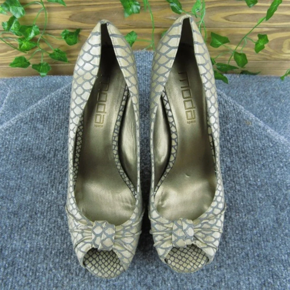 Moda Spana  Women Peep Toe Heel Shoes Size 8 Medium‎ Brown Leather